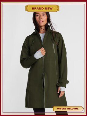 Women's Plus Long Zip Rain Jacket with Hood & Pockets